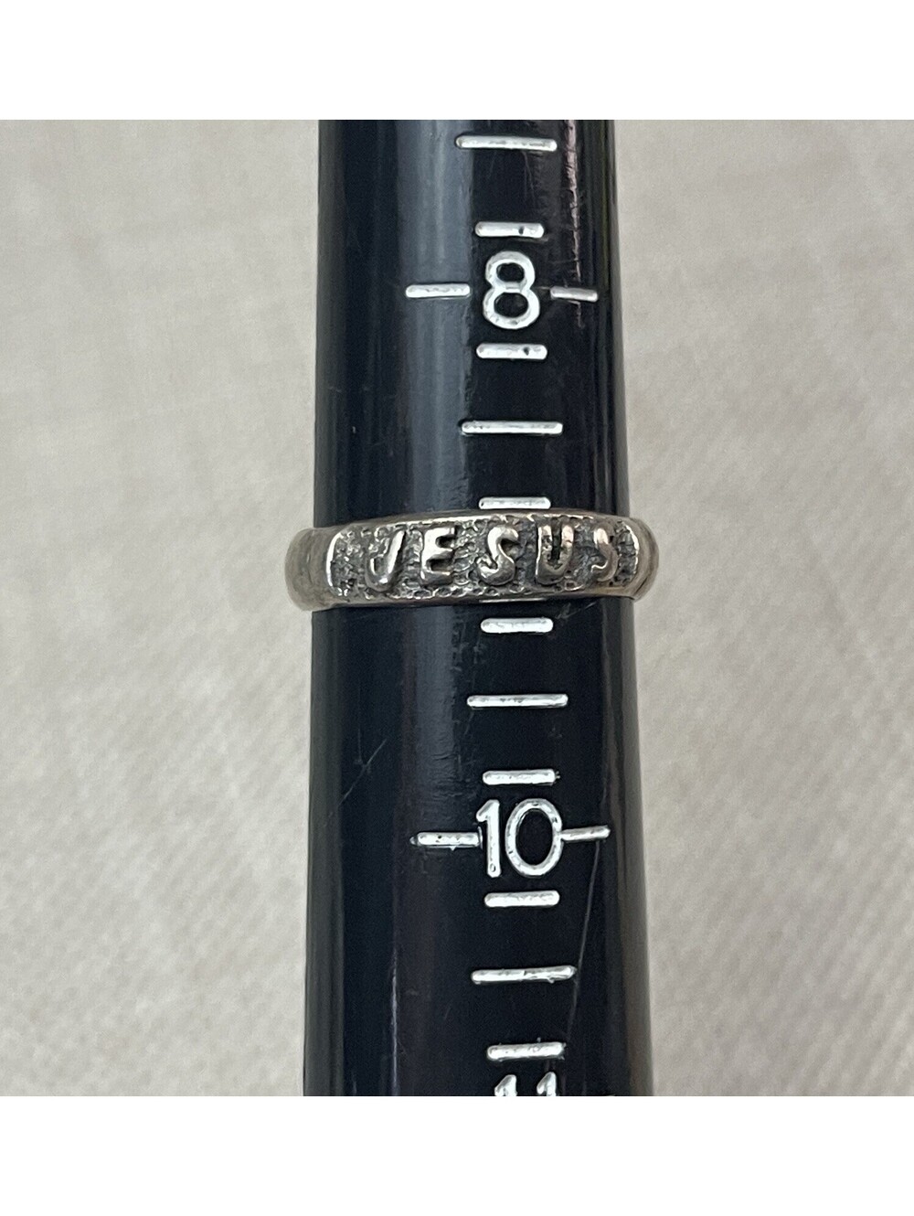 Vintage Sterling Silver Jesus Ring Raised Letters Size 9